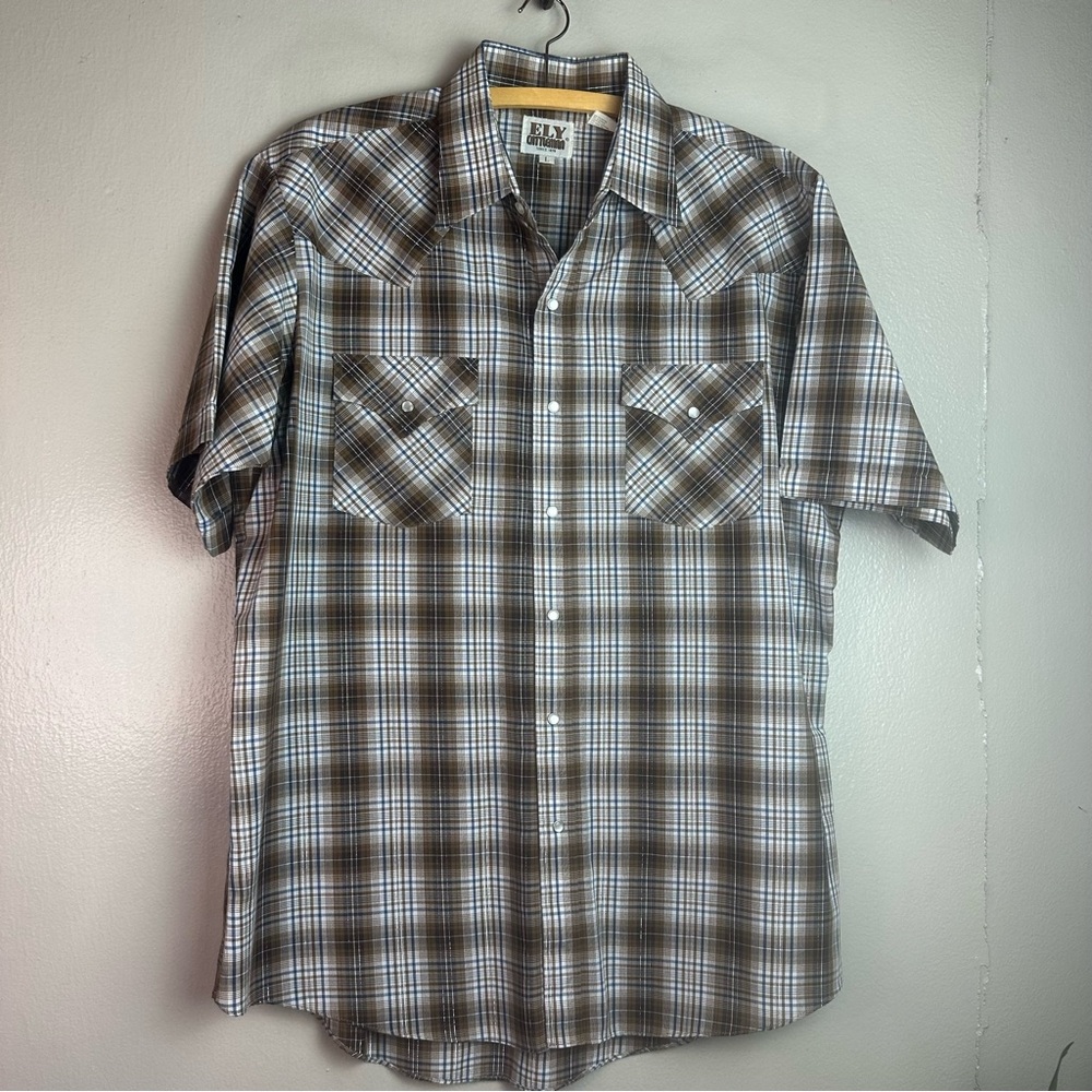 Ely Cattleman Men’s Brown Plaid Short Sleeve Shirt Sz L
